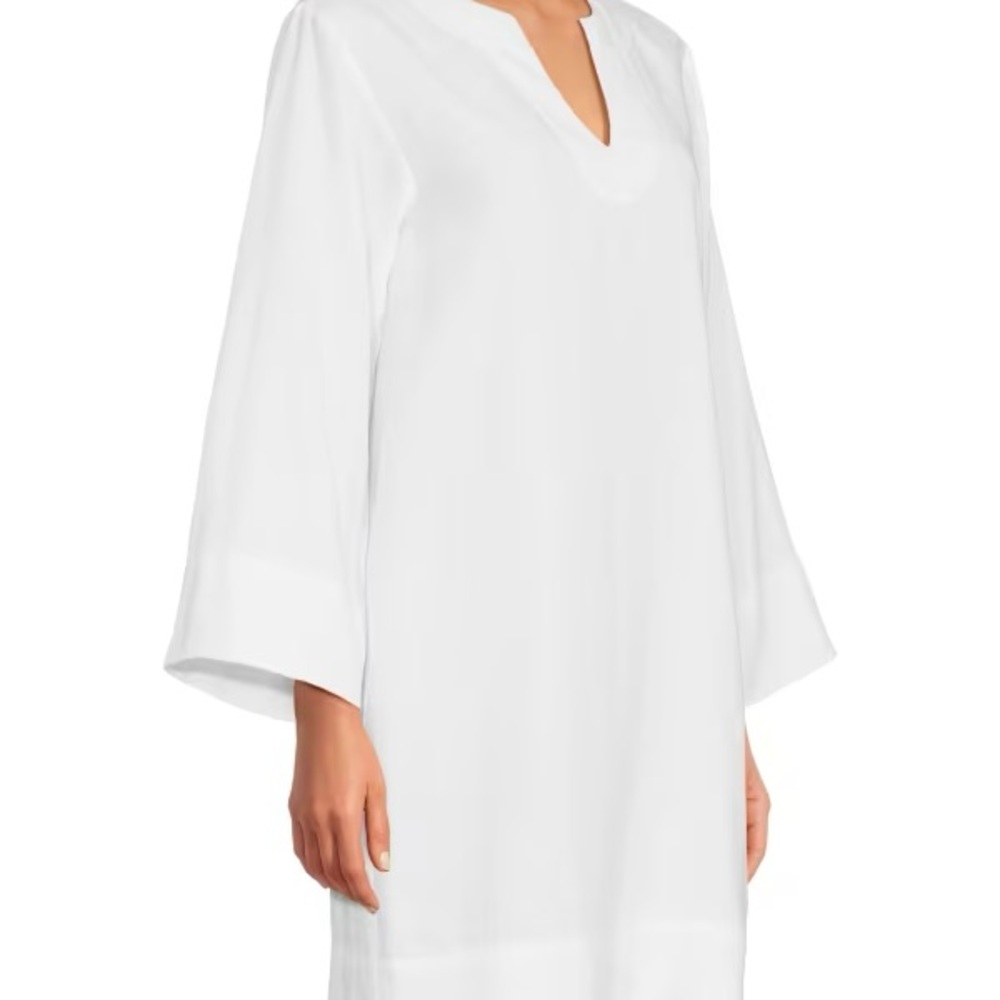 LINEN SAKS FIFTH AVENUE White V-Neck Tunic Dress - Picture 3 of 12
